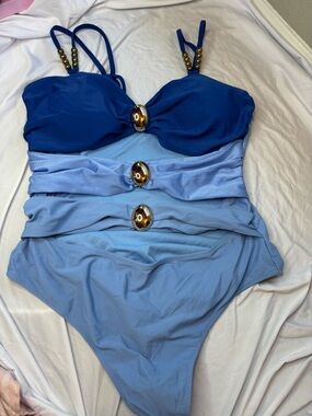 Blue Ombre One-Piece Swimsuit with Gold Accents — NWOT